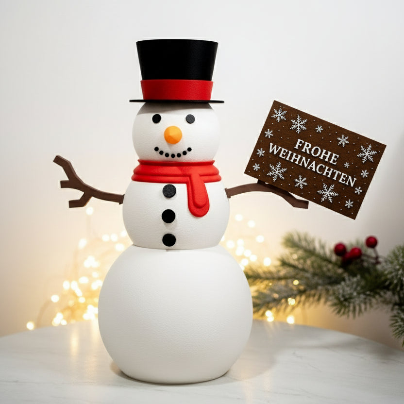 Schneemann Dekofigur mit personalisierbarem Schild – Für Innen & Außen